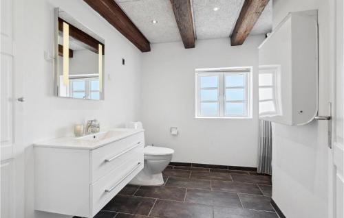 a white bathroom with a toilet and a sink at Lovely Home In Tim With Sauna in Halkær