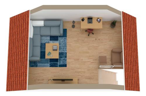 a rendering of a small apartment with a room at Ferienwohnung Seeblick - Ferienwohnung mit Ausblick auf den Yachthafen in Waren