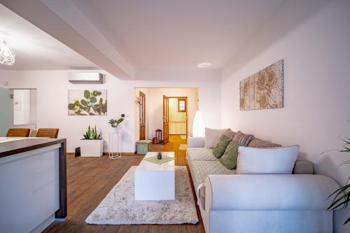 コシツェにあるAR CASALUX apartmentのソファとテーブルのあるリビングルーム