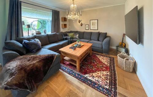 DalsjöforsにあるBeautiful Home In Dalsjöfors With Saunaのソファとコーヒーテーブルのあるリビングルーム