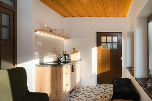 a kitchen with a sink and a counter top at Villa Seraf in Terchová