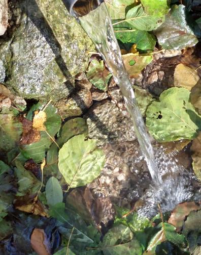 a stream of water is coming out of a rock at Panorama View in Jalovec