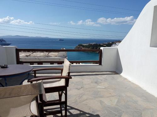 a balcony with a view of the ocean at Maria's Kouka Pension in Agios Stefanos