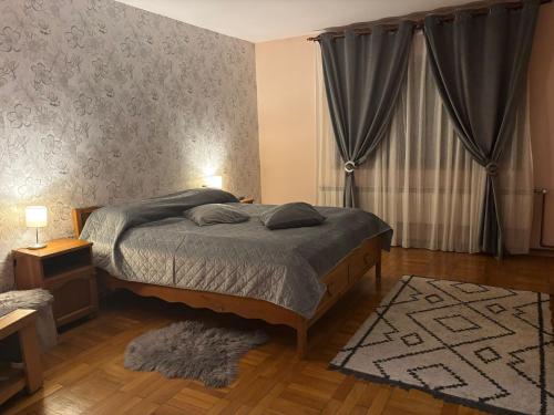 a bedroom with a bed and a rug at E'milu Residence in Ghimbav