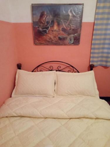 a bed with two pillows and a painting on the wall at Hotel AZUL Todra Gorges in Tinerhir
