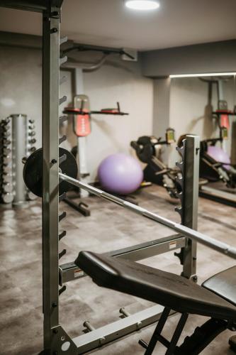 a gym with a bunch of equipment in a room at Pension Baranekhof - closest to the Kitzsteinhorn Ski Resort in Kaprun