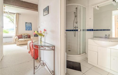 a bathroom with a glass table and a shower at Nice Home In Chalabre With Wifi in Chalabre