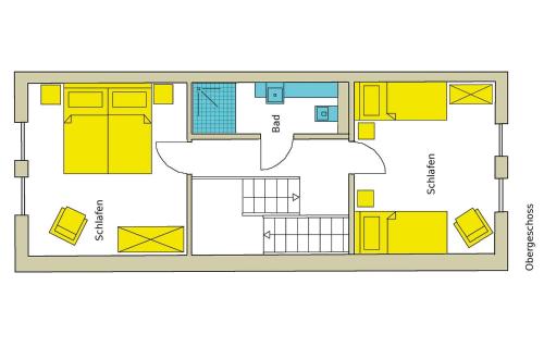 a floor plan of a house at Ferienwohnung Haubentaucher - Historische Scheune mit Seezugang im Naturpark für Familienurlaub mit Hund in Jabel