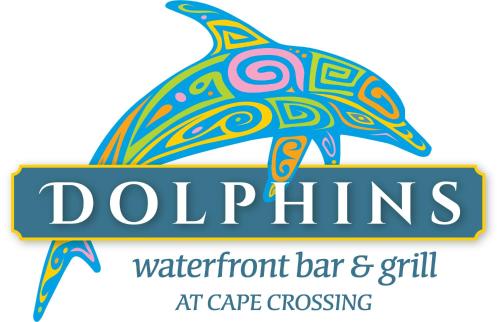 a dolphin logo for a restaurant bar and grill at Unique Houseboat Rental in Merritt Island