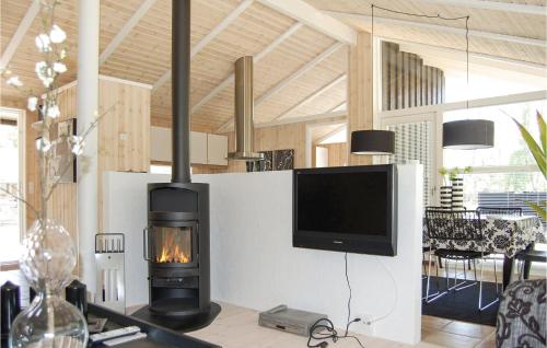a living room with a fireplace and a tv at Holiday Home Hægvej Grenaa V in Grenå