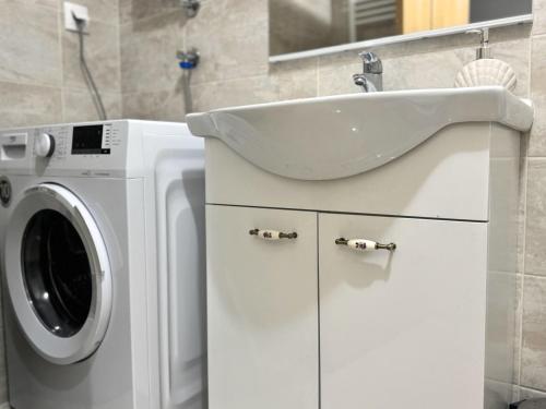 a bathroom with a washing machine and a sink at Apartment Lola in Trebinje