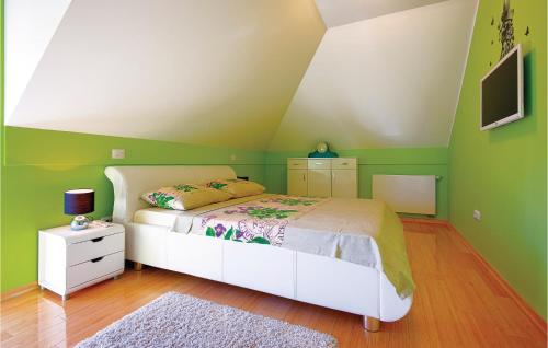 a bedroom with green walls and a bed and a tv at Cozy Home In Varazdinske Toplice in Varaždinske Toplice