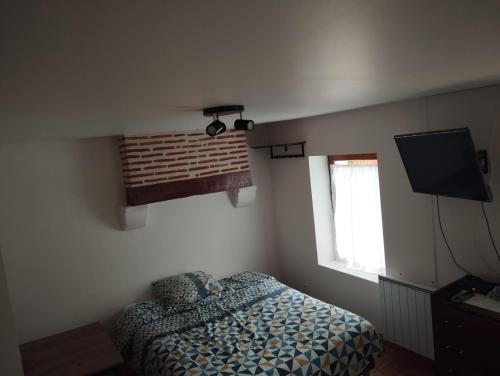 une chambre avec un lit et une télévision à écran plat dans l'établissement Havre de paix, à Val-Fouzon