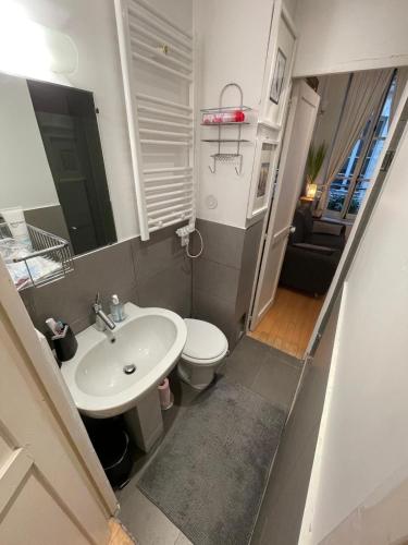 une petite salle de bain avec un lavabo et des toilettes dans l'établissement Romantique Suite Pont Neuf, à Paris
