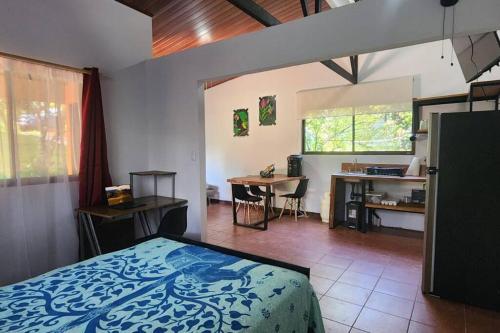 a bedroom with a bed and a desk and a table at Hermosa cabaña con espacios al Aire Libre! in San Francisco