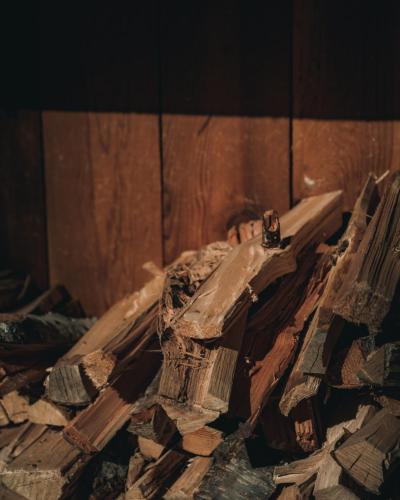 a pile of wood sitting on top of a wooden wall at The Sentinel in Kaslo