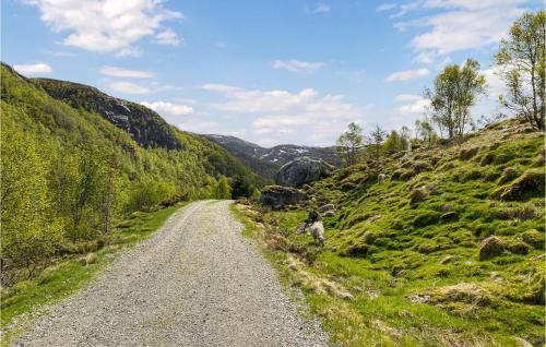 a gravel road in a valley with mountains at Lovely Home In Vikeså With Kitchen in Vikeså