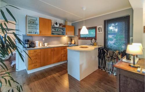 a kitchen with wooden cabinets and a counter top at Gorgeous Home In Vorden With Wifi in Vorden