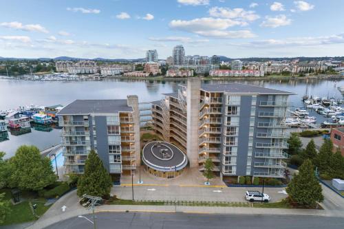 an aerial view of a large apartment complex next to a body of water at WorldMark Victoria in Victoria