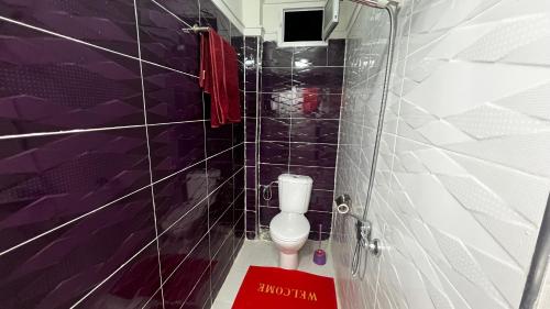 a bathroom with a toilet in a tiled wall at Dar Calme Chez El Bouhali in Skoura