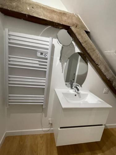 a bathroom with a sink and a mirror at Duplex le Brooklyn en Plein centre de Mordelles in Mordelles