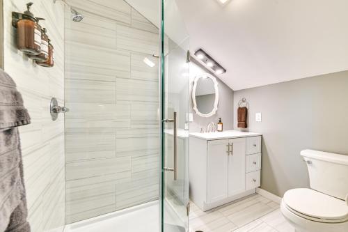 a bathroom with a shower and a toilet at Old Forge Studio: Close to Lakes & Hiking Trails in Old Forge