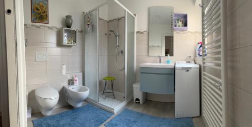 a bathroom with a sink and a toilet and a shower at MiniLevico in Levico Terme