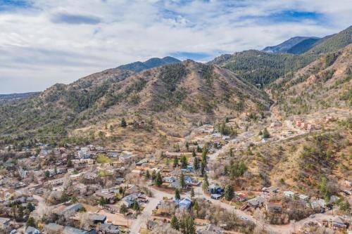 an aerial view of a town in the mountains at 1BR Quiet Neighborhood & Nearby Parks in Manitou Springs