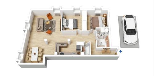 a rendering of a floor plan of a house at Melbourne Riverside Retreat in Melbourne
