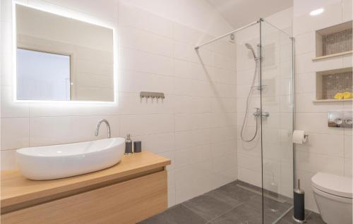 a bathroom with a sink and a shower at Pet Friendly Home In Prigradica in Prigradica