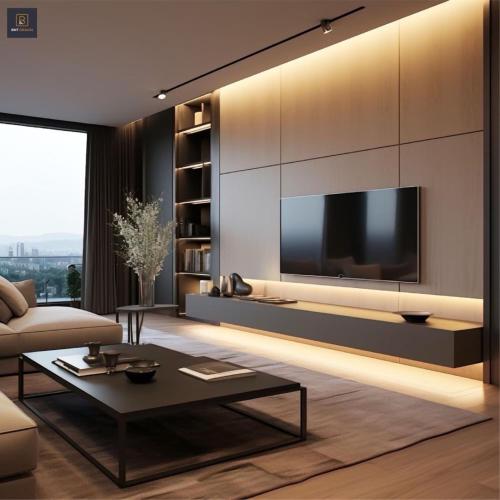 a living room with a tv on a wall at indigo Hotel Hatyai in Ban Kohong