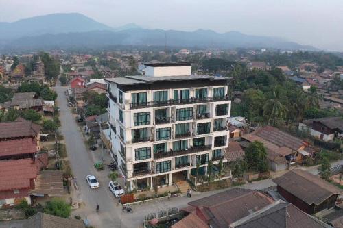 an overhead view of a building in a city at VANG VIENG TOPVIEW HOTEL in Vang Vieng
