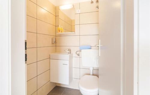 a small bathroom with a toilet and a mirror at Lovely Home In Pucisca With Jacuzzi in Pučišća