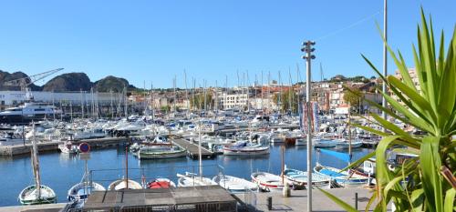 a bunch of boats docked in a marina at La Ciotat Chez Hugo confortable studio clim, wifi, parking, centre ville, commerces, port, plages à pieds in La Ciotat