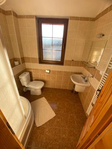 a bathroom with a toilet and a sink at Penzión Weinerovka Varín in Žilina