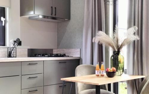 a kitchen with a table and a vase with feathers at Stunning Apartment In Heinkenszand in Heinkensand