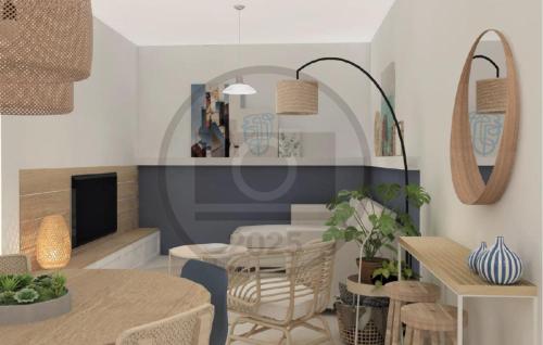 Una sala de estar con una mesa y un comedor. en Nice Apartment In Starigrad Paklenica, en Starigrad-Paklenica