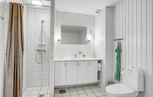 a bathroom with a toilet and a sink and a shower at Amazing Home In Rømø With Kitchen in Havneby