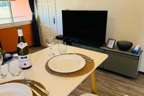 TV a/nebo společenská místnost v ubytování T2 LE COSY, au cœur de Montjoly, parking, clim