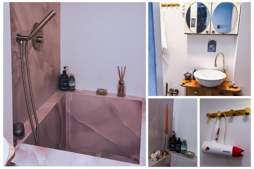 タリンにあるCozy apartment in Tallinnのバスルーム(シャワー付)の写真のコラージュ