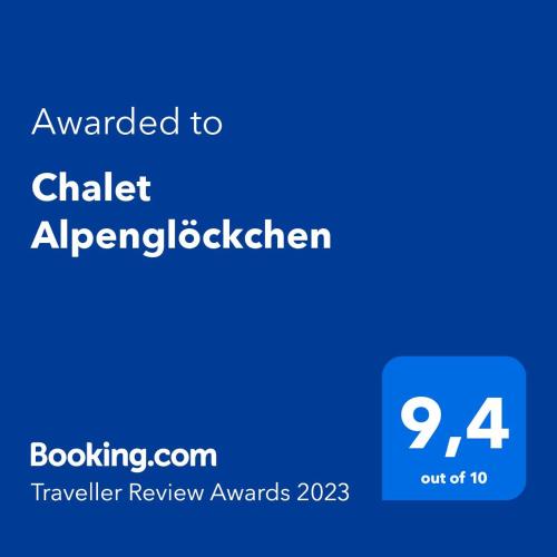 Un certificado, premio, letrero u otro documento en Wohlfuehl-Chalet-Alpengloeckchen