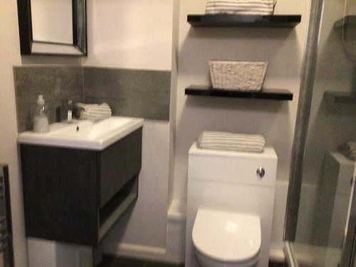 Ένα μπάνιο στο WORCESTER Fabulous Cherry Tree Mews self check in dogs welcome by prior arrangement , 2 double bedrooms ,super fast Wi-Fi, with free off road parking for 2 vehicles near Royal Hospital and woodland walks