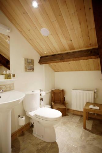 a bathroom with a white toilet and a sink at The Old Town Hall in Redmire