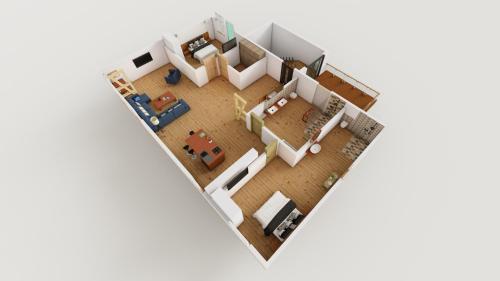 a rendering of a floor plan at HARZER HEALING CENTER 2024 Romantische Landhauswohnung mit Fussbodenheizung,XXL Kochinsel,XXL Regenduschen,Modern,Hochwertig,Persönlich,Vollausgestattet in Elbingerode