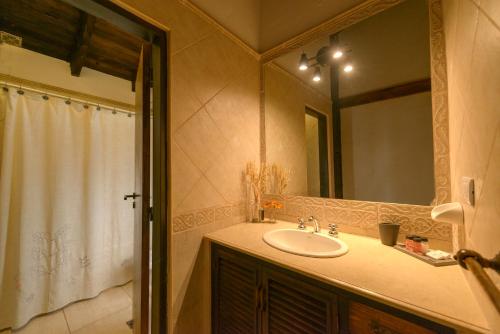 a bathroom with a sink and a mirror at Posada Mawida in Maipú
