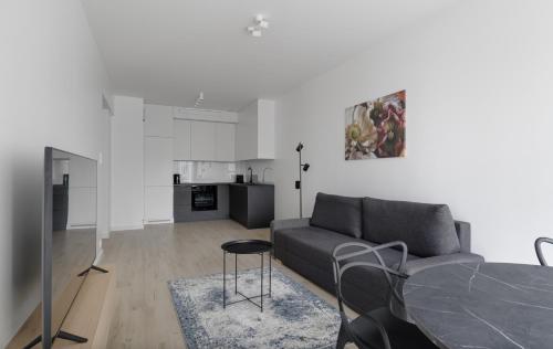 a living room with a couch and a table at Poznań Apartments Towarowa in Poznań