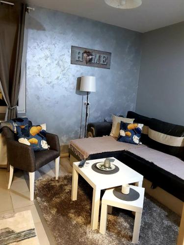 a living room with a couch and a table at TIHA VODA 4 in Požarevac