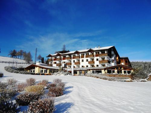 a large resort building in the snow with snow at Hotel Pinei in Ortisei