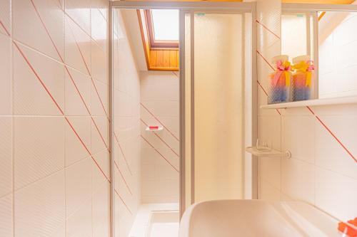 une salle de bain avec douche et lavabo dans l'établissement Lac & Sérénité, Vue époustouflante Montagne & Lac, à Pringy