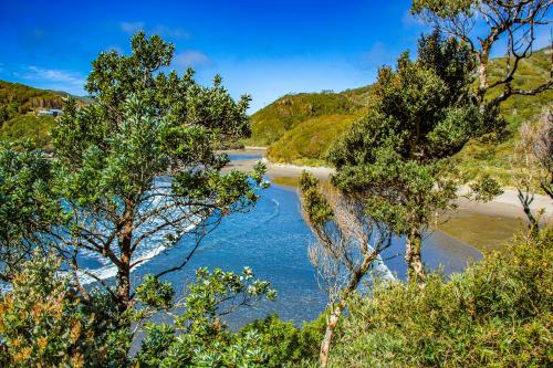 a view of a river with trees in the foreground at Cozzy Cabin at "Explore-Cafe & Lodge" Located in Duhatao, Chiloe Island, Patagonia, Chile in Ancud